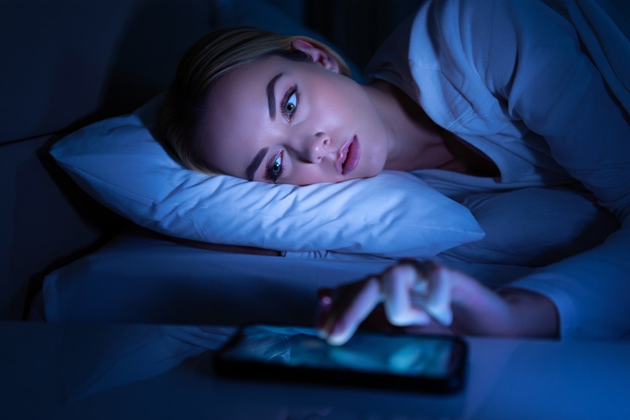 Стойкая бессонница Девушка лежит в темноте и не может уснуть